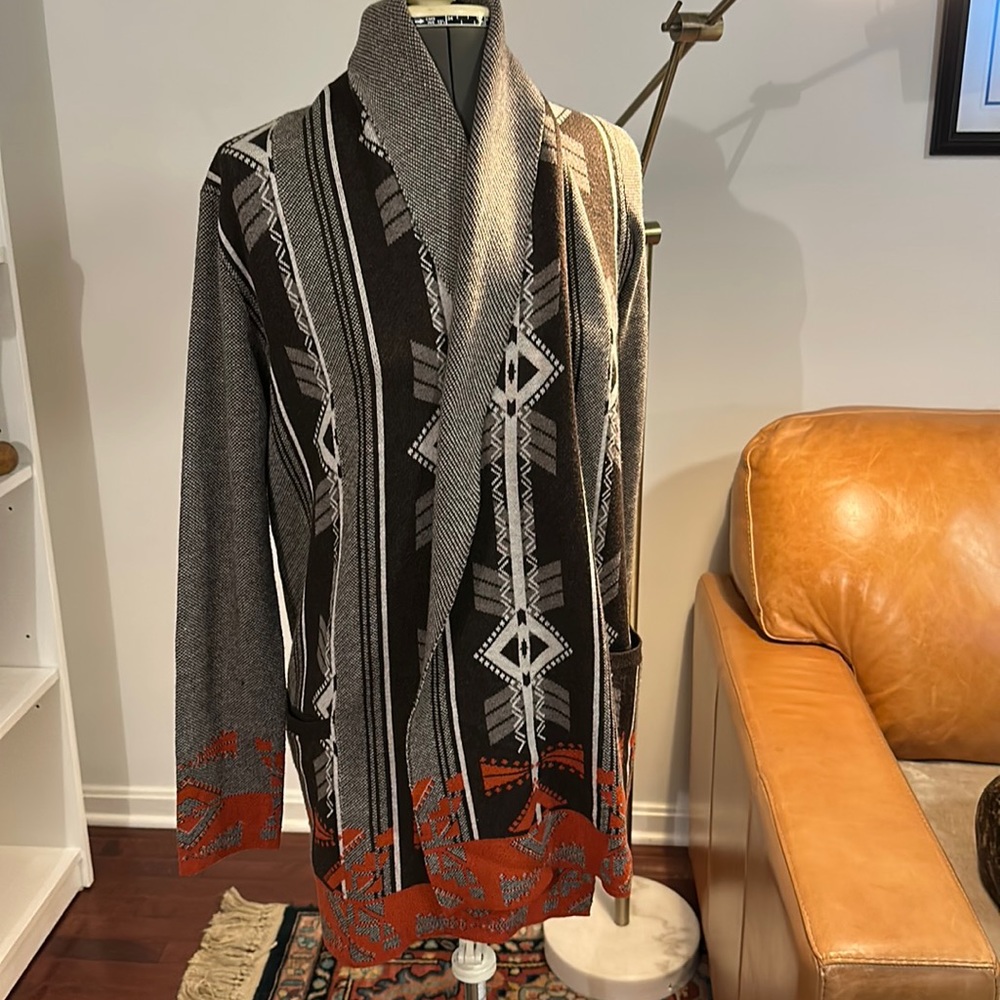 M. Rena Gorgeous drapes cardigan Sz: Small. Browns/Orange/White details 🧡